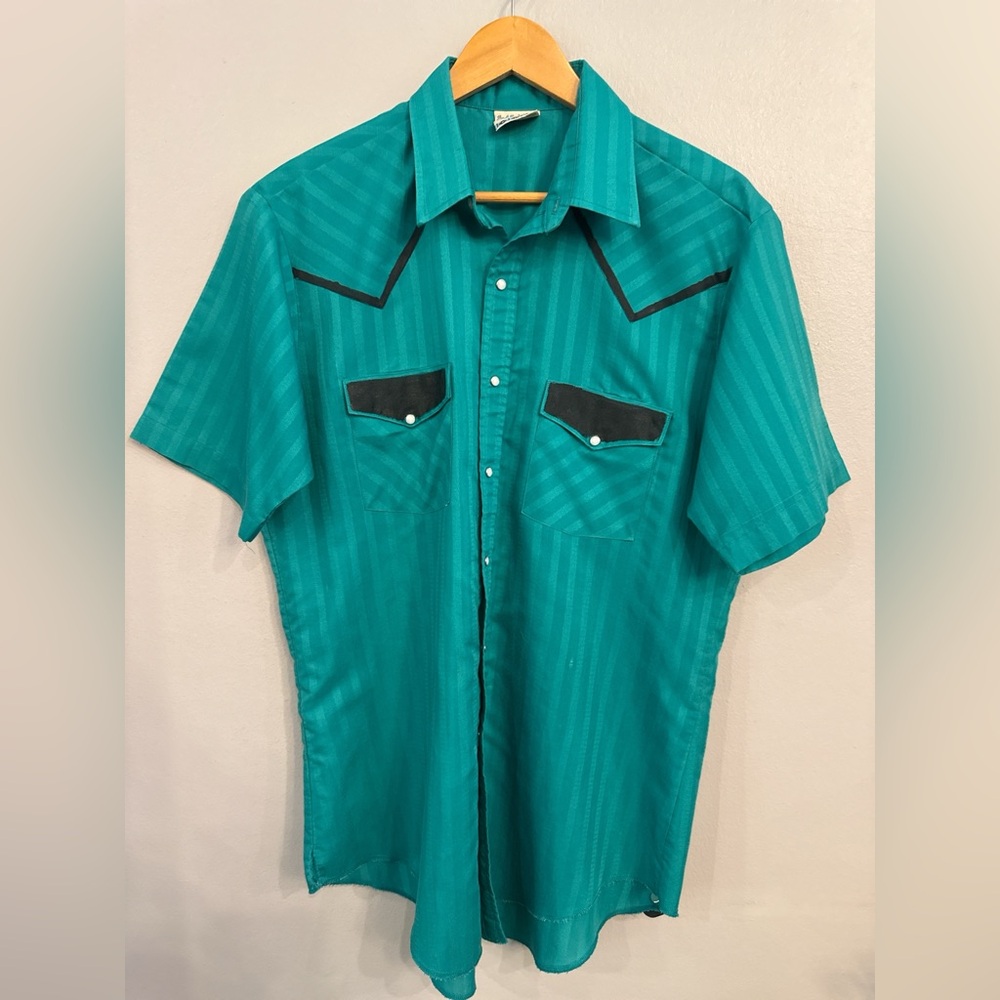 Teal and Black Men's Western Shirt